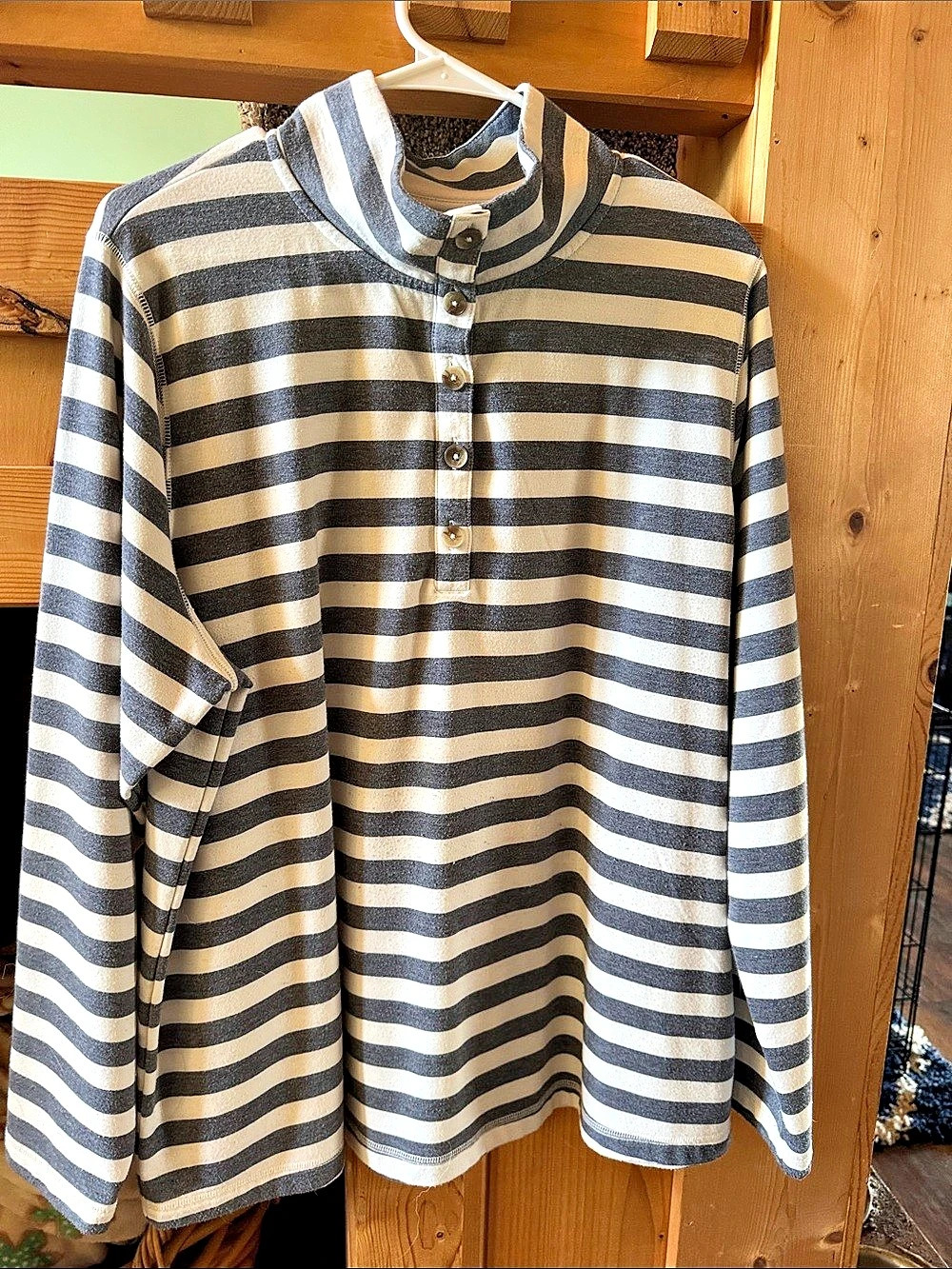 Croft & Barrow Striped Long Sleeve Tunic in Black & White Size XL